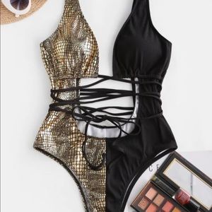 Metallic Snakeskin Backless Onepiece Swimsuit